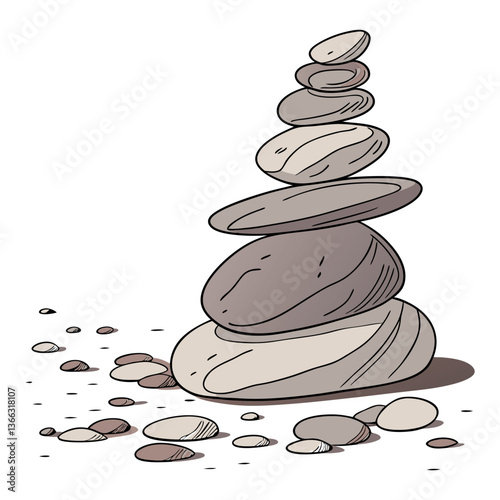Zen spa stones, smooth pebbles stacked for balance and relaxation, appear isolated on white and black backgrounds with natural harmony