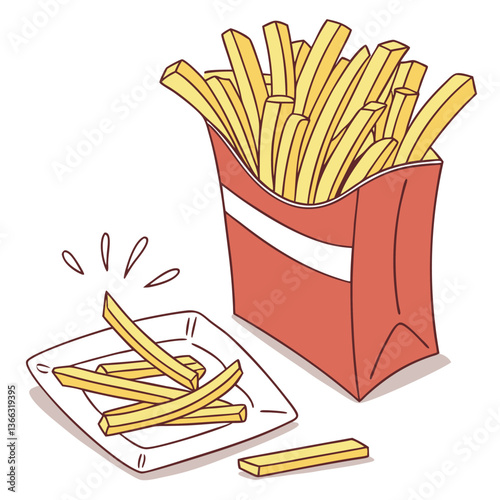 French fries in a red box, French fries on white background, French fries vector illustration