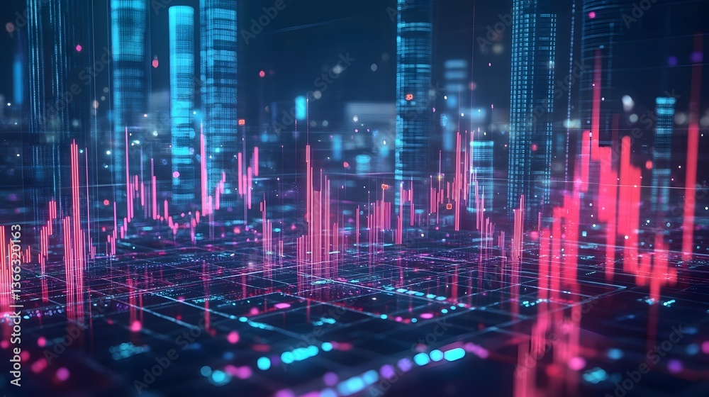 Digital Cityscape with Financial Data Overlay Digital Cityscape with Financial Data Overlay