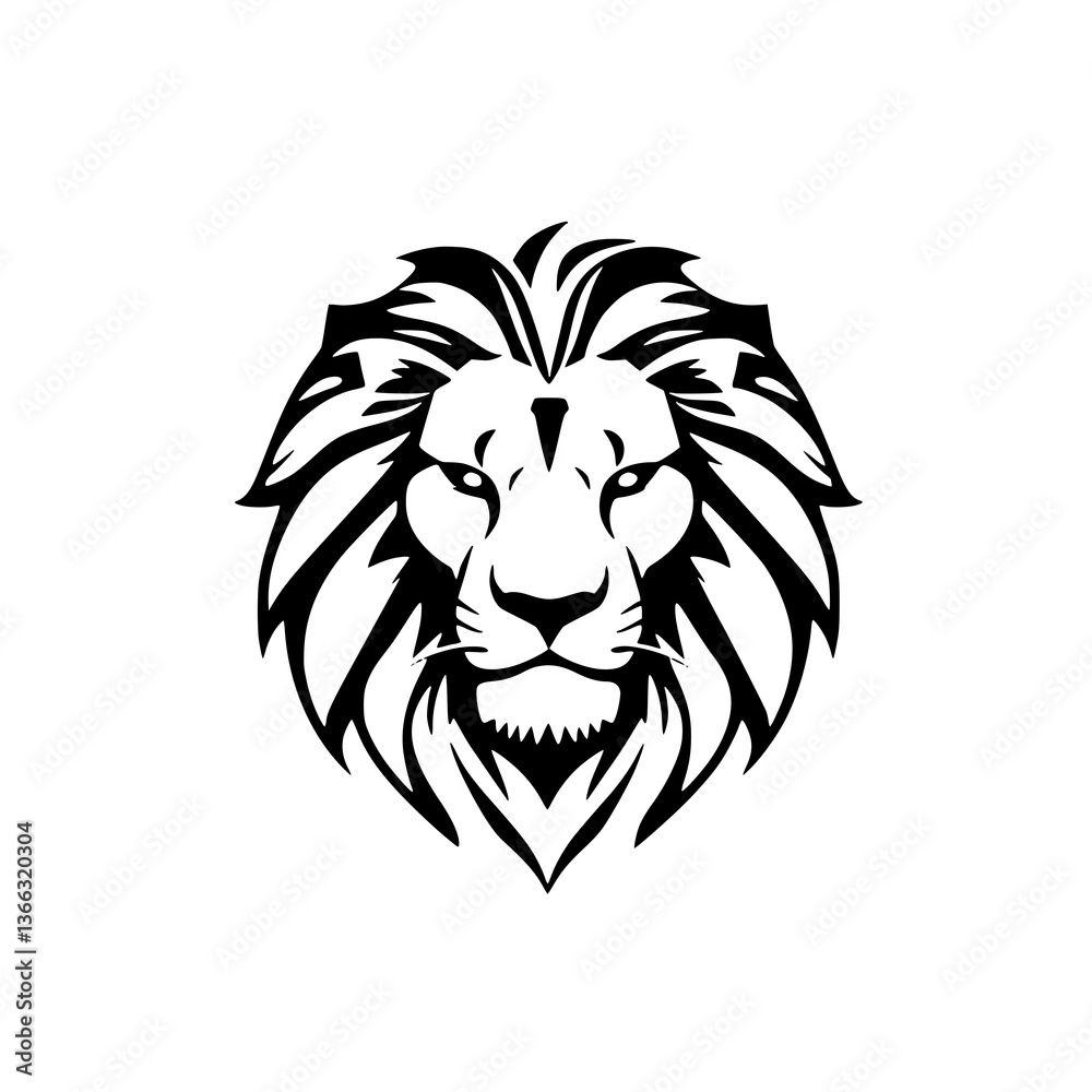 Fototapeta premium Majestic Lion Portrait: A striking, stylized black and white illustration captures the regal essence of a lion's face, radiating strength, power, and confidence.