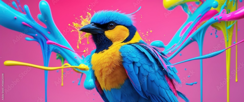 Obraz premium vibrant blue and yellow bird perched on branch in nature