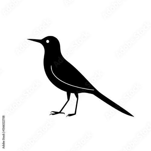 Blackbird sitting on a branch in winter silhouette illustration