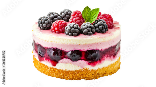 Wallpaper Mural Cake with berries and biscuit base, isolated dessert, cut out transparent Torontodigital.ca