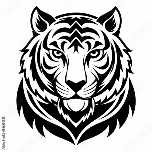 Striking Black and White Tiger Head Vector Illustration for Creative Design Elements.