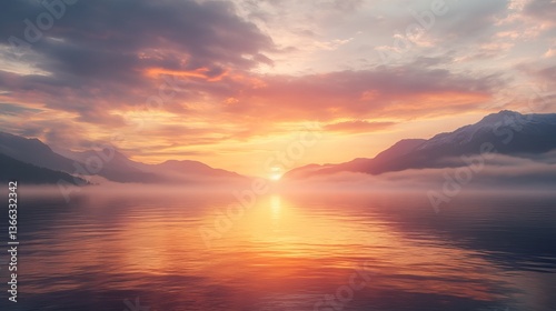 Beautiful Summer Sunrise Over a Lake - Stunning Panoramic View