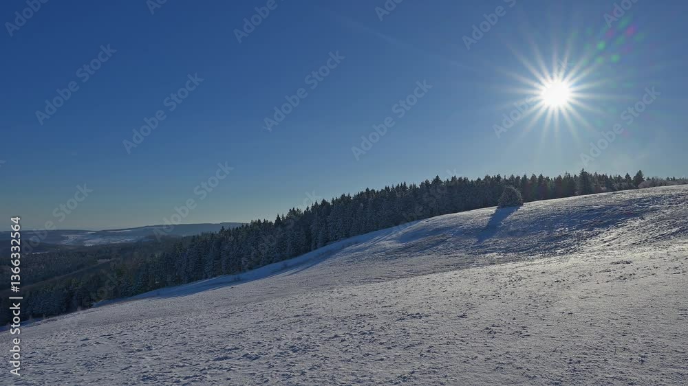 Wasserkuppe, Winterlandschaft, Sonne, blauer, Himmel, Gersfeld, Rhön, Hessen, Deutschland, Europa