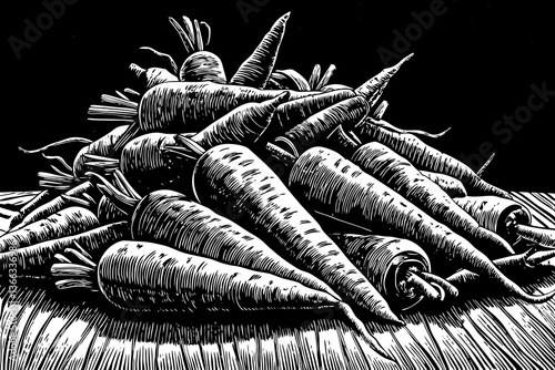 Carrot hand drawn Heap of vegetable black and white outline sketch illustration