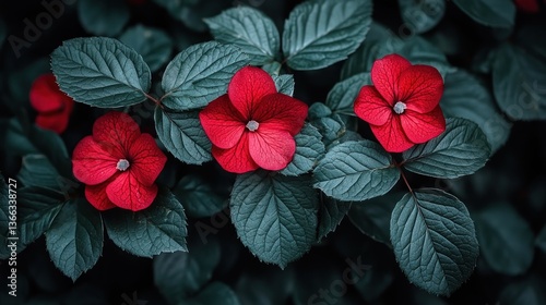 Wallpaper Mural Vibrant red flowers amidst dark foliage Torontodigital.ca