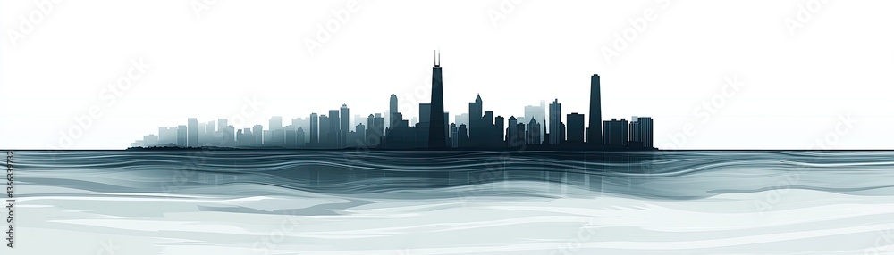 Fototapeta premium Cityscape Silhouette Over Water (1)