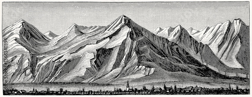 Granite rocks. High Tatras. Carpathians. Antique stylized illustration.