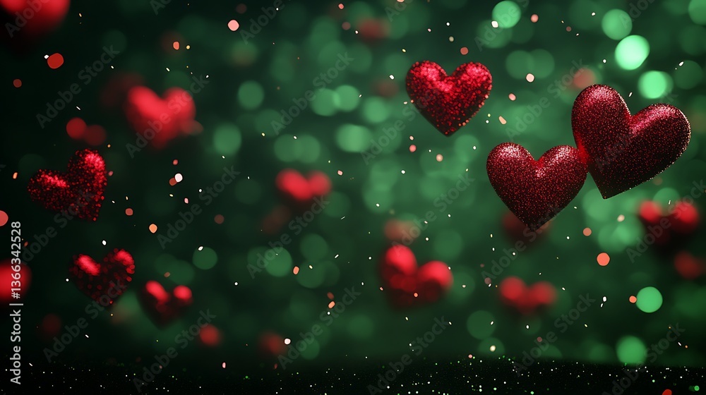 Obraz premium Celebration of love with glittering red hearts and sparkles image