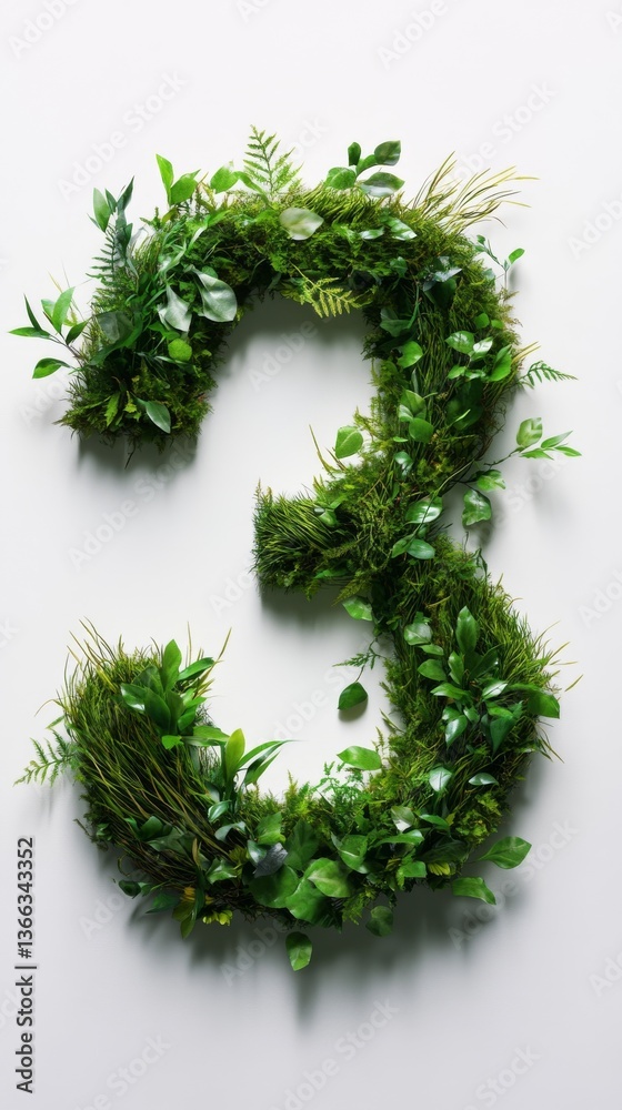 Number three shaped with fresh green plants and grass, representing nature, sustainability, and organic visuals. Ideal for eco-friendly projects and creative typography concepts.. AI Generation Number three shaped with fresh green plants and grass, representing nature, sustainability, and organic visuals. Ideal for eco-friendly projects and creative typography concepts.. AI Generation