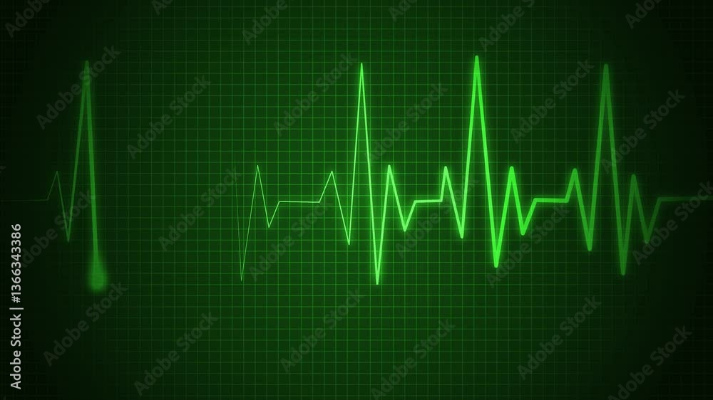 Digital Heartbeat Monitor Display Animation, A digital representation of a heartbeat monitor displaying waveforms on a dark background Digital Heartbeat Monitor Display Animation, A digital representation of a heartbeat monitor displaying waveforms on a dark background