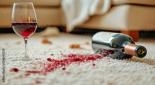 Red Wine Spills on the Carpet, Creating a Messy yet Intriguing Indoor Setting