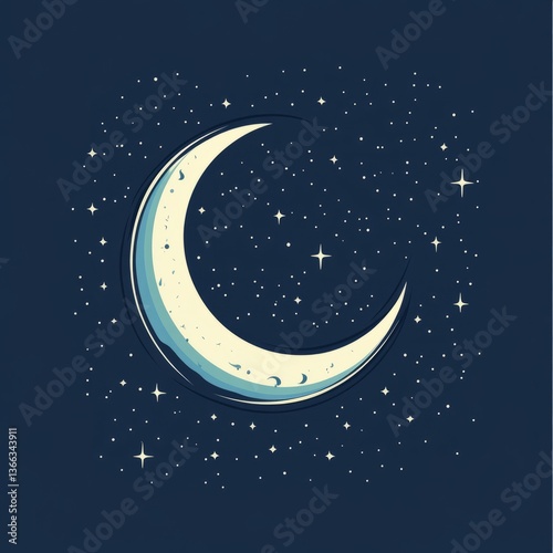 flat design crescent moon and stars

