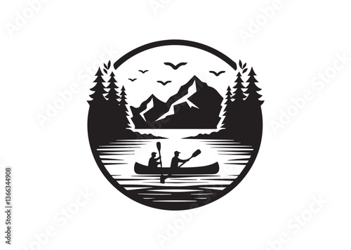 Lake canoeing silhouette vector