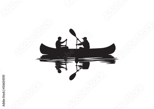 Lake canoeing silhouette vector