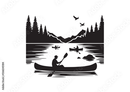 Lake canoeing silhouette vector