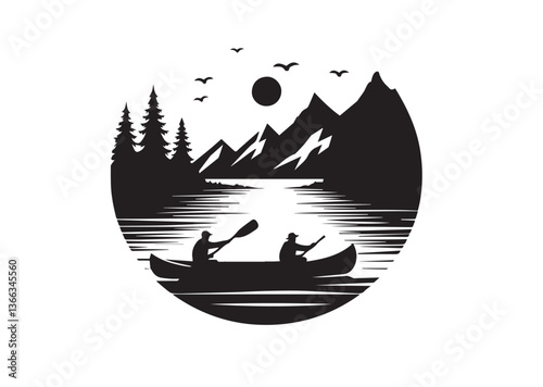 Lake canoeing silhouette vector