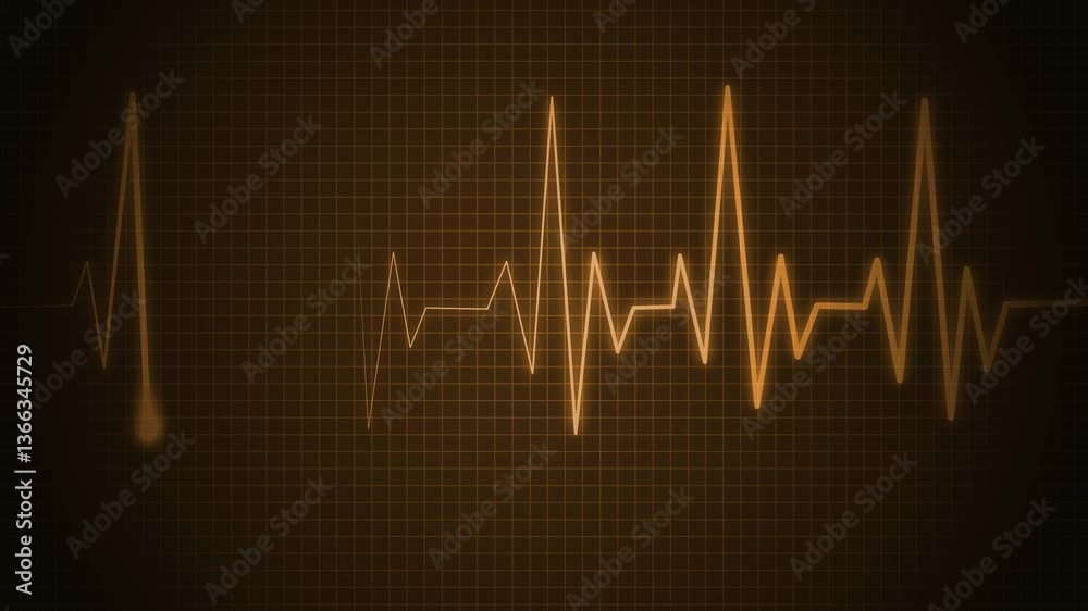 Digital Heartbeat Monitor Display Animation, A digital representation of a heartbeat monitor displaying waveforms on a dark background