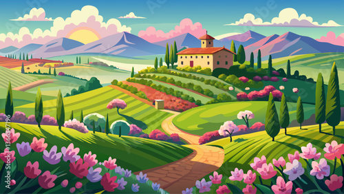 Beautiful spring landscape in Tuscany, Italy