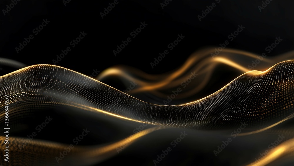 Abstract golden waves on black background texture