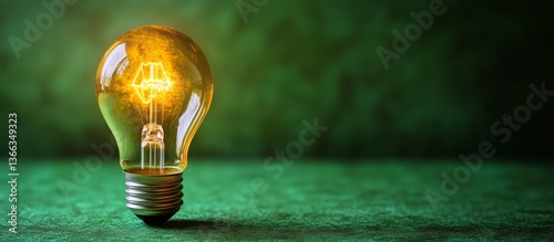 Bright Glowing Light Bulb Surrounded by Green Foliage at Twilight