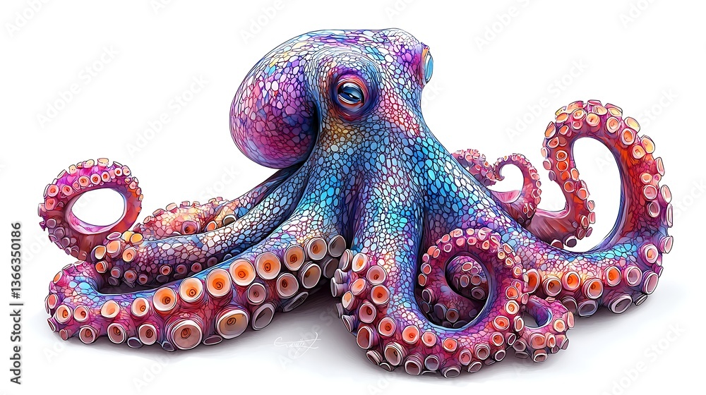 Abstract octopus with bold vibrant hues high resolution photo Abstract octopus with bold vibrant hues high resolution photo