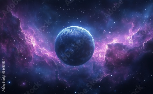 Vibrant View of Earth Surrounded by Cosmic Clouds in a Stunning Galaxy Setting