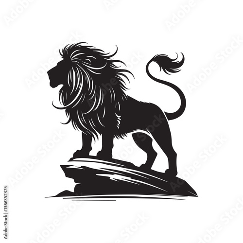 Lion Animal Standing On A Rock Vector Illustration Silhouette