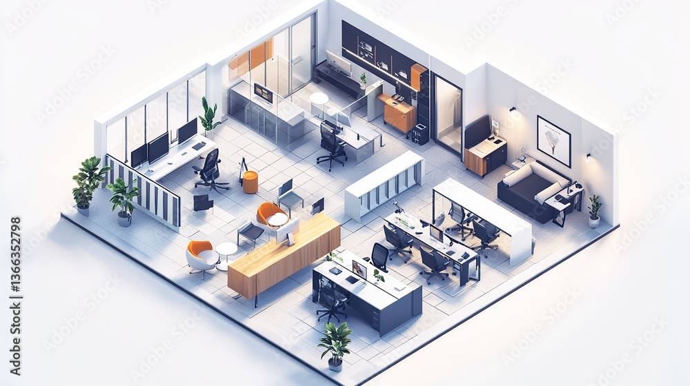 3D isometric view of modern office building architecture isolated on white background 3D isometric view of modern office building architecture isolated on white background