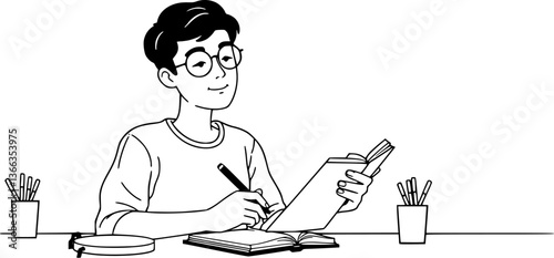 Outline of a person writing in a journal minimal creativity and self-improvement vector design