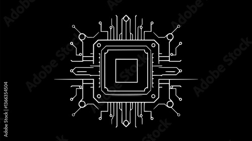 Outline of an AI processor chip minimal futuristic technology vector illustration.
