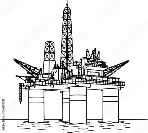 Outline of an offshore oil rig minimal industrial energy vector design.