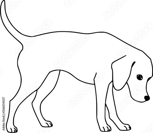 Outline of a beagle dog sniffing curious pet illustration vector art