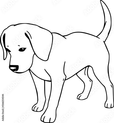 Outline of a beagle dog sniffing curious pet illustration vector art