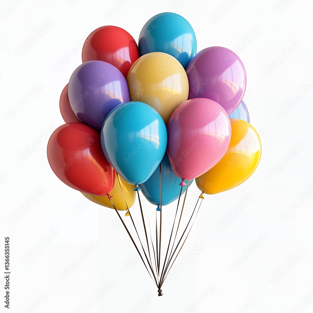 Colorful Bunch of Balloons Floating on White Background A Festive Celebration Image Colorful Bunch of Balloons Floating on White Background A Festive Celebration Image