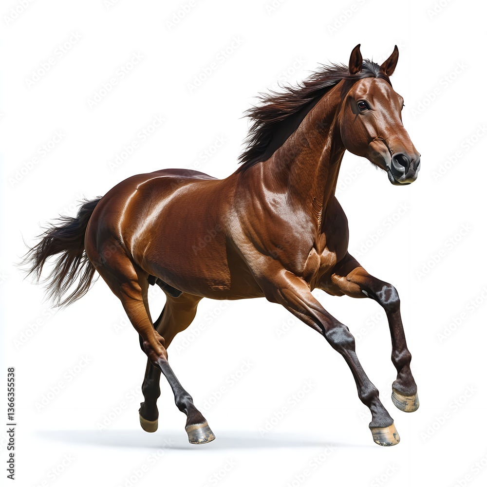 Obraz premium Stunning Chestnut Horse Galloping Dynamically Isolated on White Background
