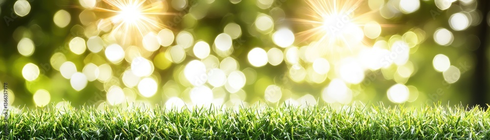 Obraz premium Sunny day, green grass, bokeh background, nature scene