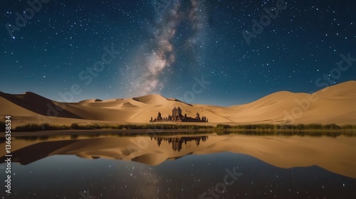 Wallpaper Mural Stunning Night Sky Filled With Stars Above Sand Dunes and Reflective Water in a Desert Landscape Torontodigital.ca