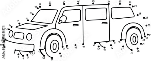 Dot to Dot Limousine Vehicle Isolated Coloring 