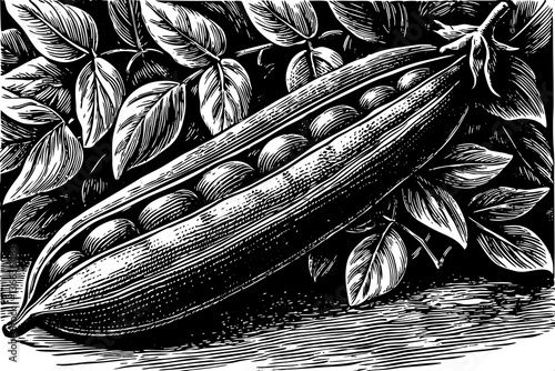 green pea vegetable bean sketch hand drawn black and white outline illustration vector