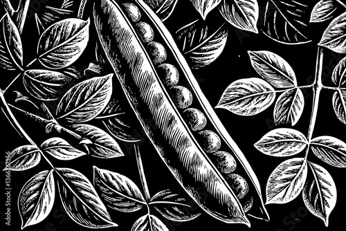 green pea vegetable bean sketch hand drawn black and white outline illustration vector
