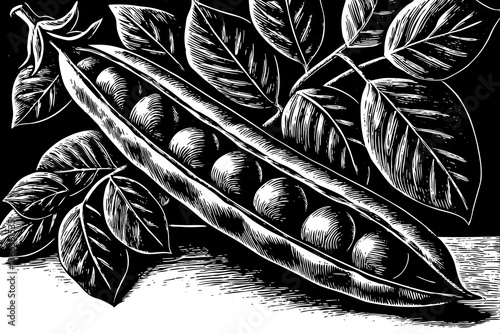green pea vegetable bean sketch hand drawn black and white outline illustration vector