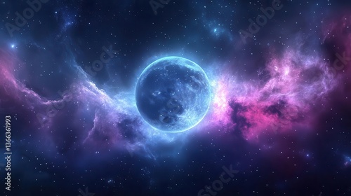 Vibrant Cosmic Landscape Featuring A Mystical Nebula and Imposing Blue Planet in Space