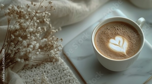 Enjoying a Warm Cup of Coffee With Fresh Flowers at a Cozy Table in the Morni...