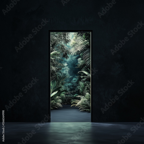open door to the garden, escape addiction concept
