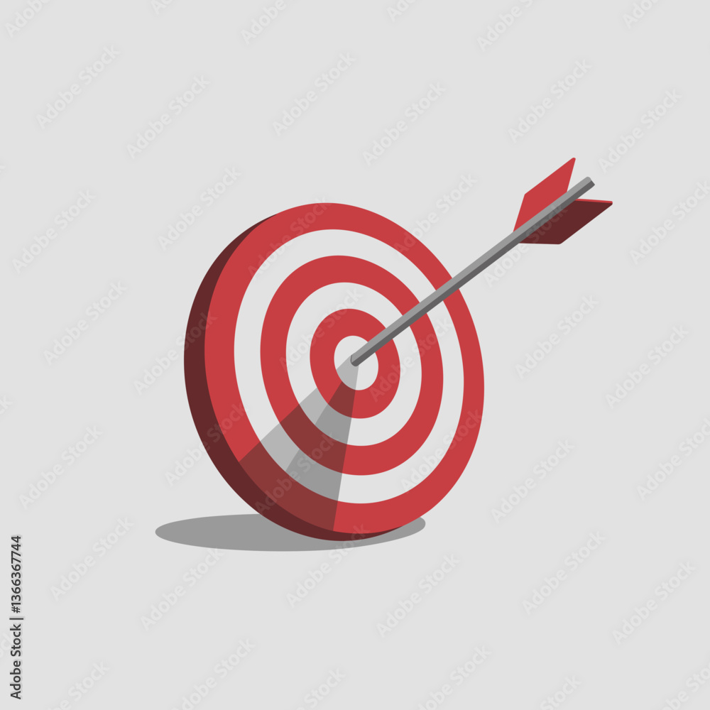 Arrow Hitting Bullseye on Red and White Target Icon Arrow Hitting Bullseye on Red and White Target Icon