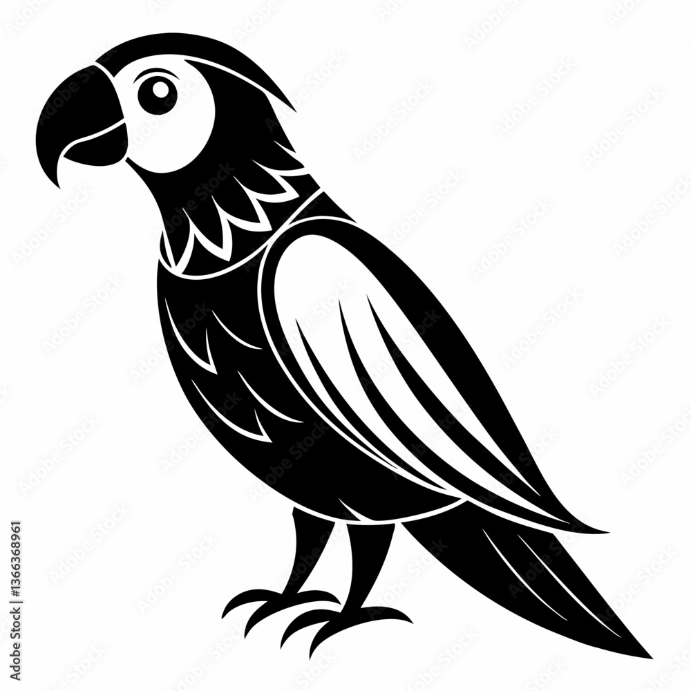 Fototapeta premium Elegant Black and White Parrot Illustration, Vector Image of a Tropical Bird