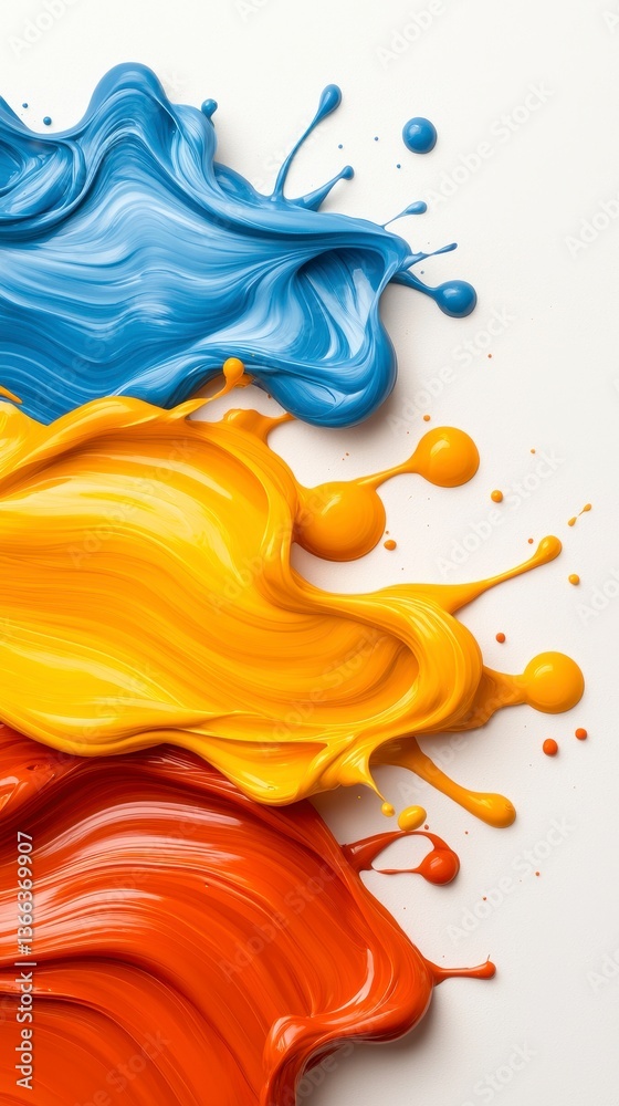 Fototapeta premium Bright and bold paint splashes on a clean white surface creating a stunning artistic visual impact